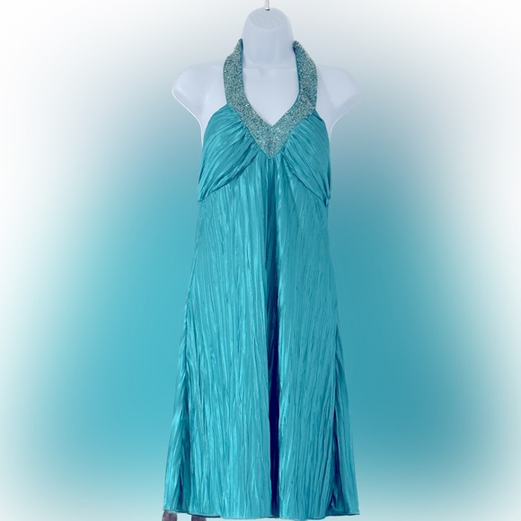 BCBG Dresses Bcbg Sparkly Turquoise Halter Dress Poshmark